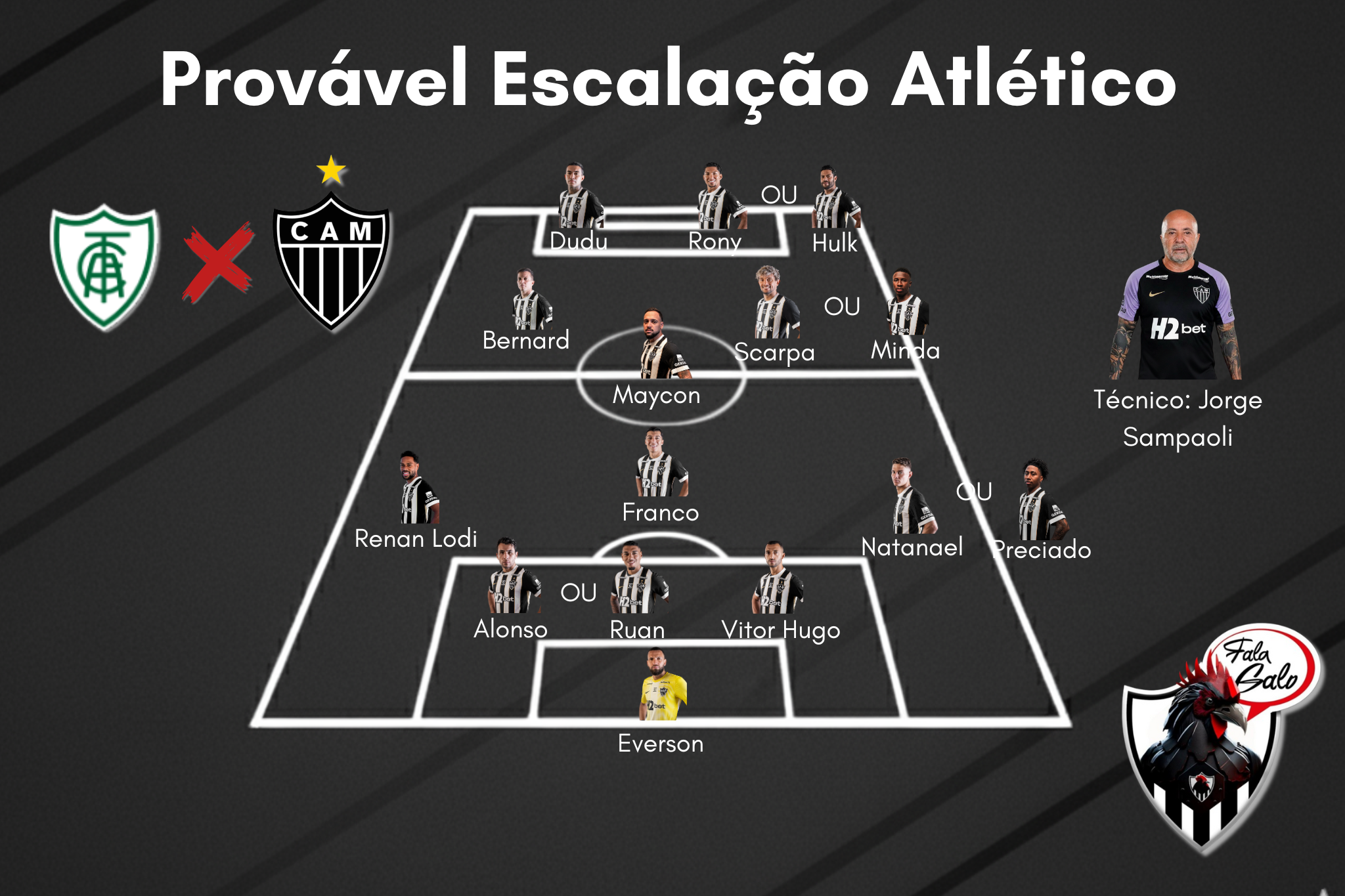 Confira o provável time titular do Galo para enfrentar o América, nesta quarta (21).