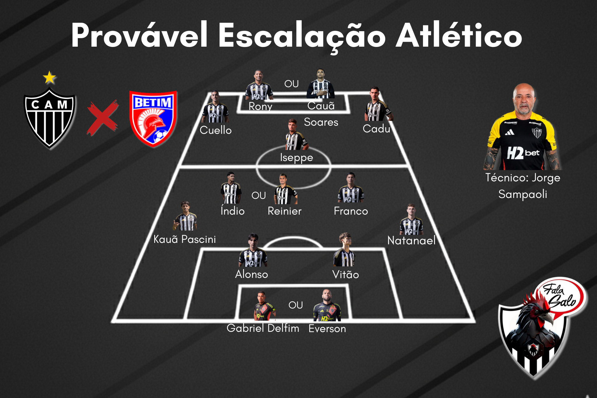 Confira o provável time titular do Atlético para enfrentar o Betim.
