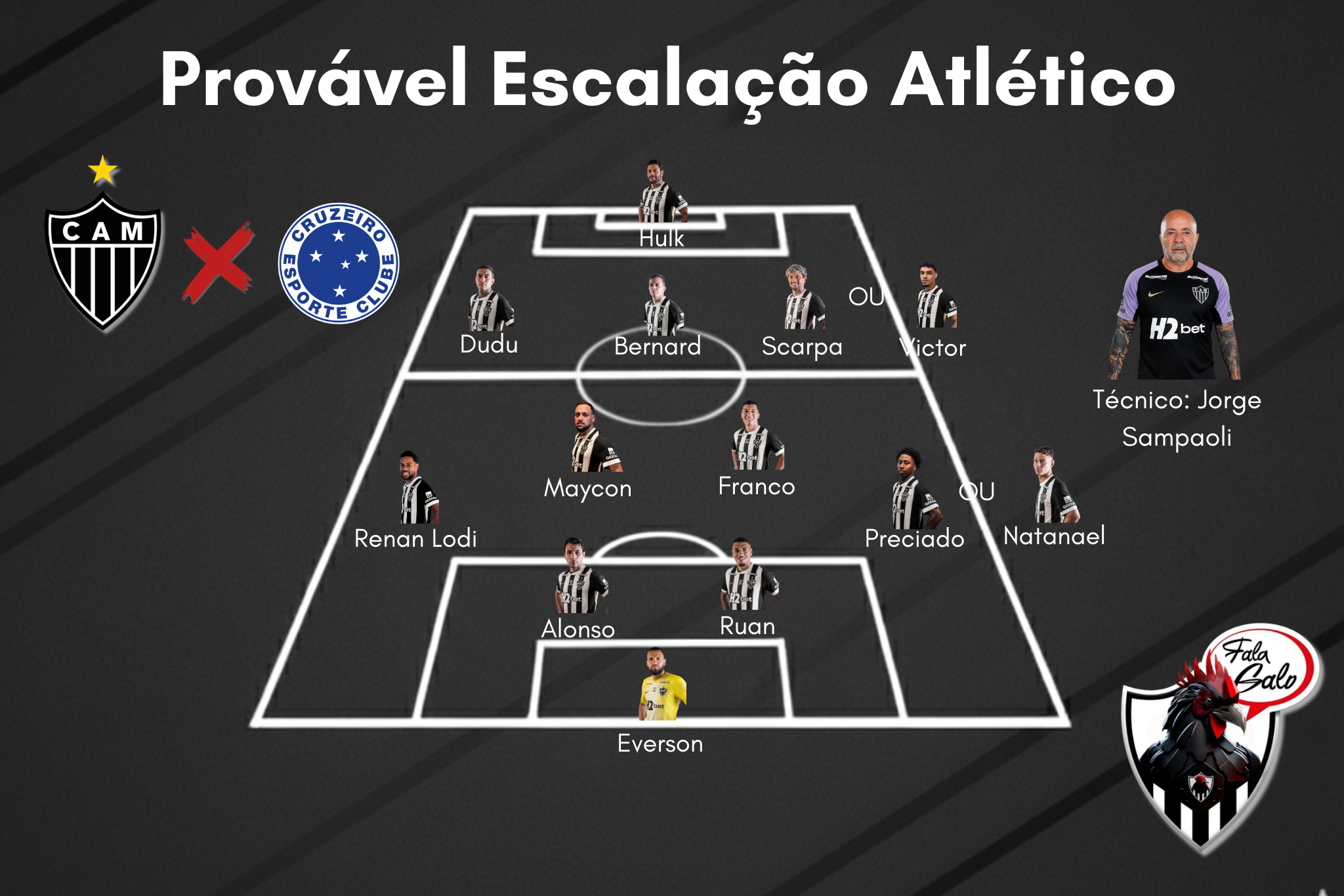 Confira o provável time titular do Galo para enfrentar o Cruzeiro, neste domingo (25).
