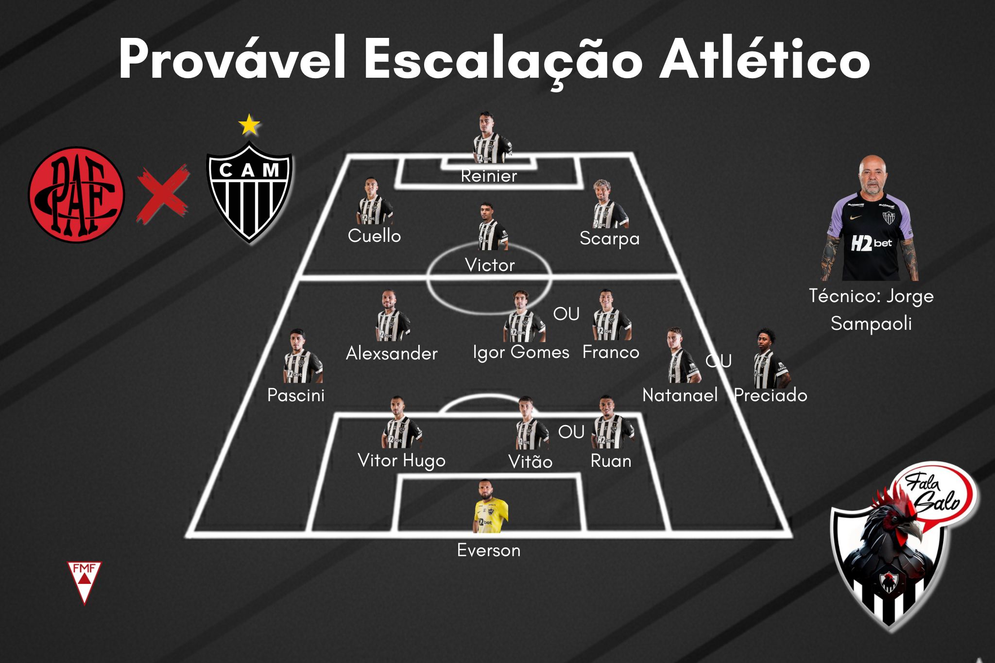 Confira a provável escalação do Atlético para enfrentar o Pouso Alegre, neste sábado (31)