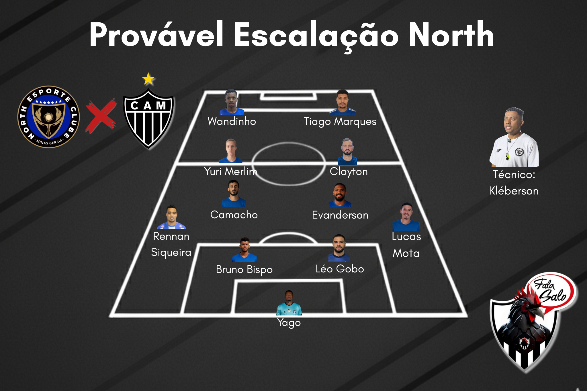 Confira o provável time titular do North para enfrentar o Atlético, nesta quarta-feira (14).