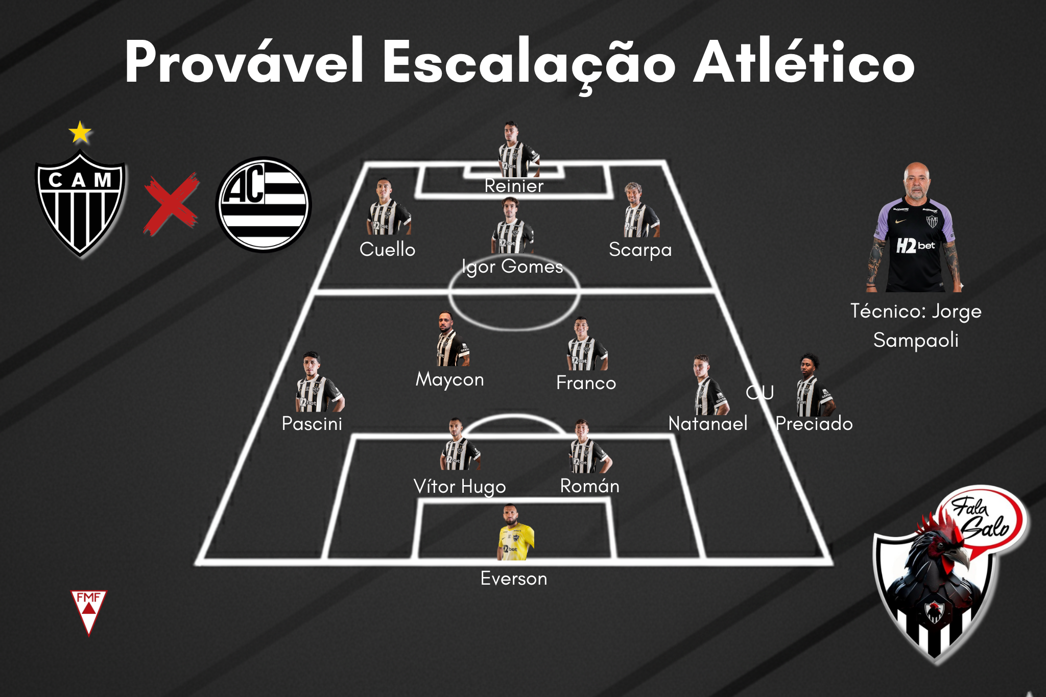 Confira a provável escalação do Atlético para enfrentar o Bragantino, neste sábado (7)
