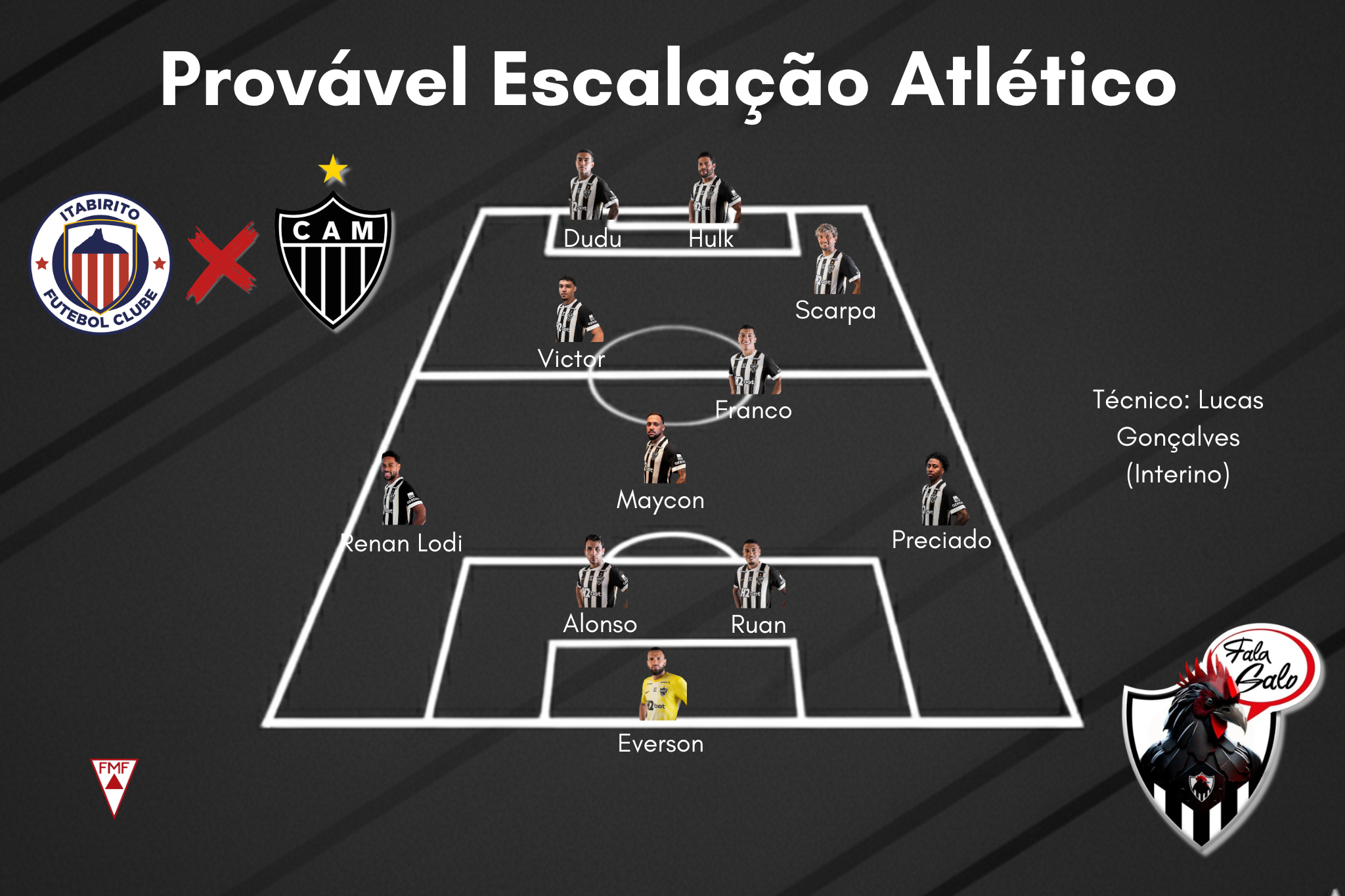 Confira a provável escalação do Atlético para enfrentar o Itabirito, nesta sábado (14)