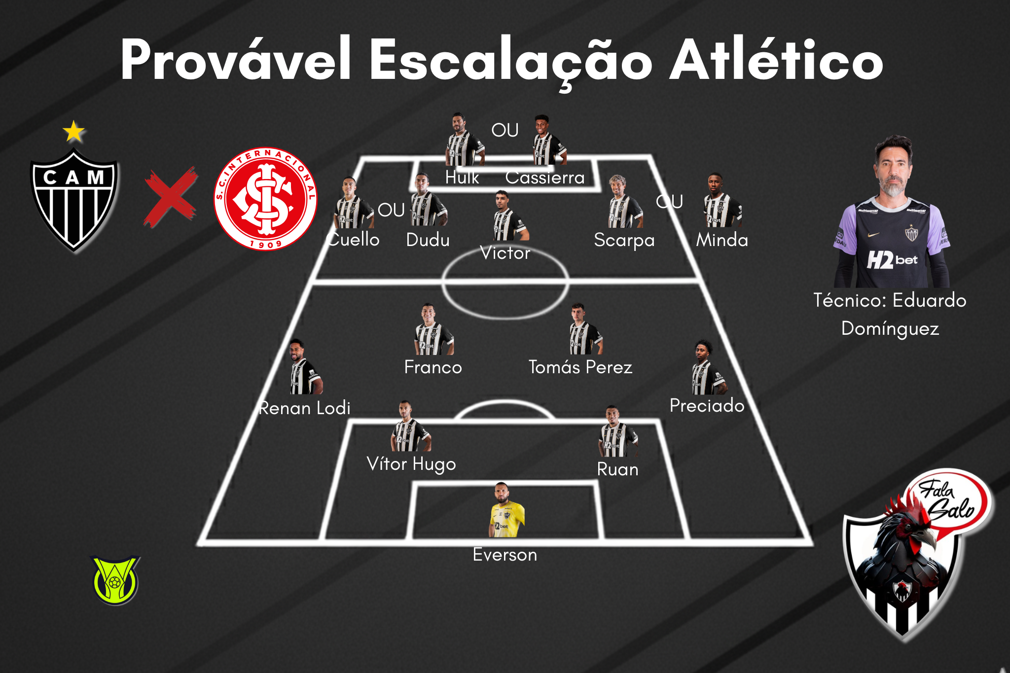 Confira a provável escalação do Atlético para enfrentar o Internacional, nesta quarta-feira (11), às 19h, na Arena MRV.