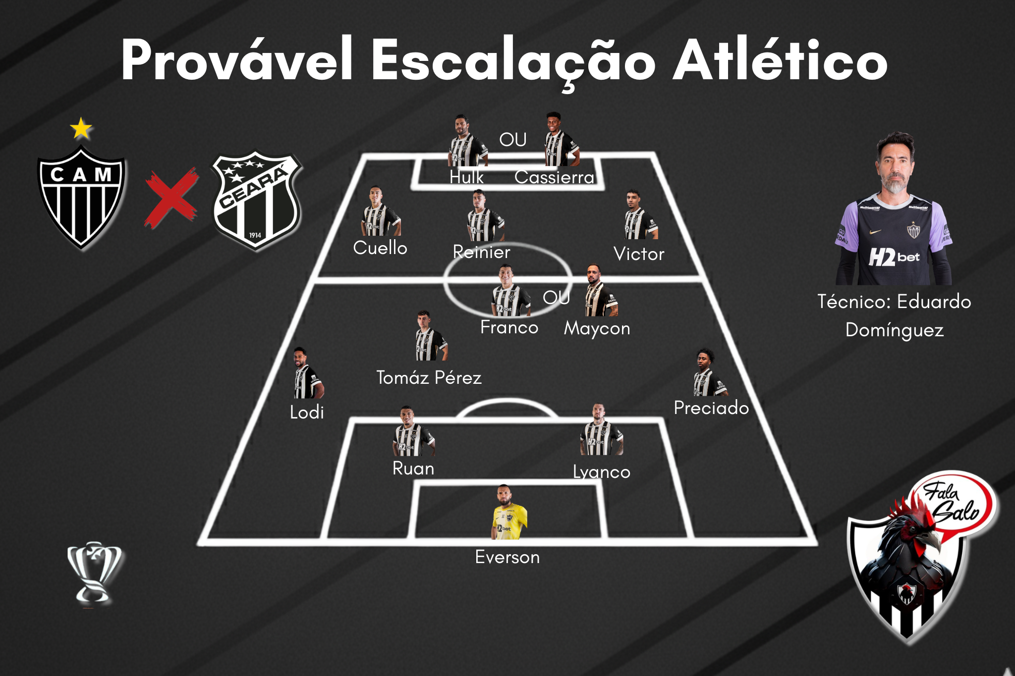 Provável escalação do Atlético para encarar o Ceará, nesta quinta (23).