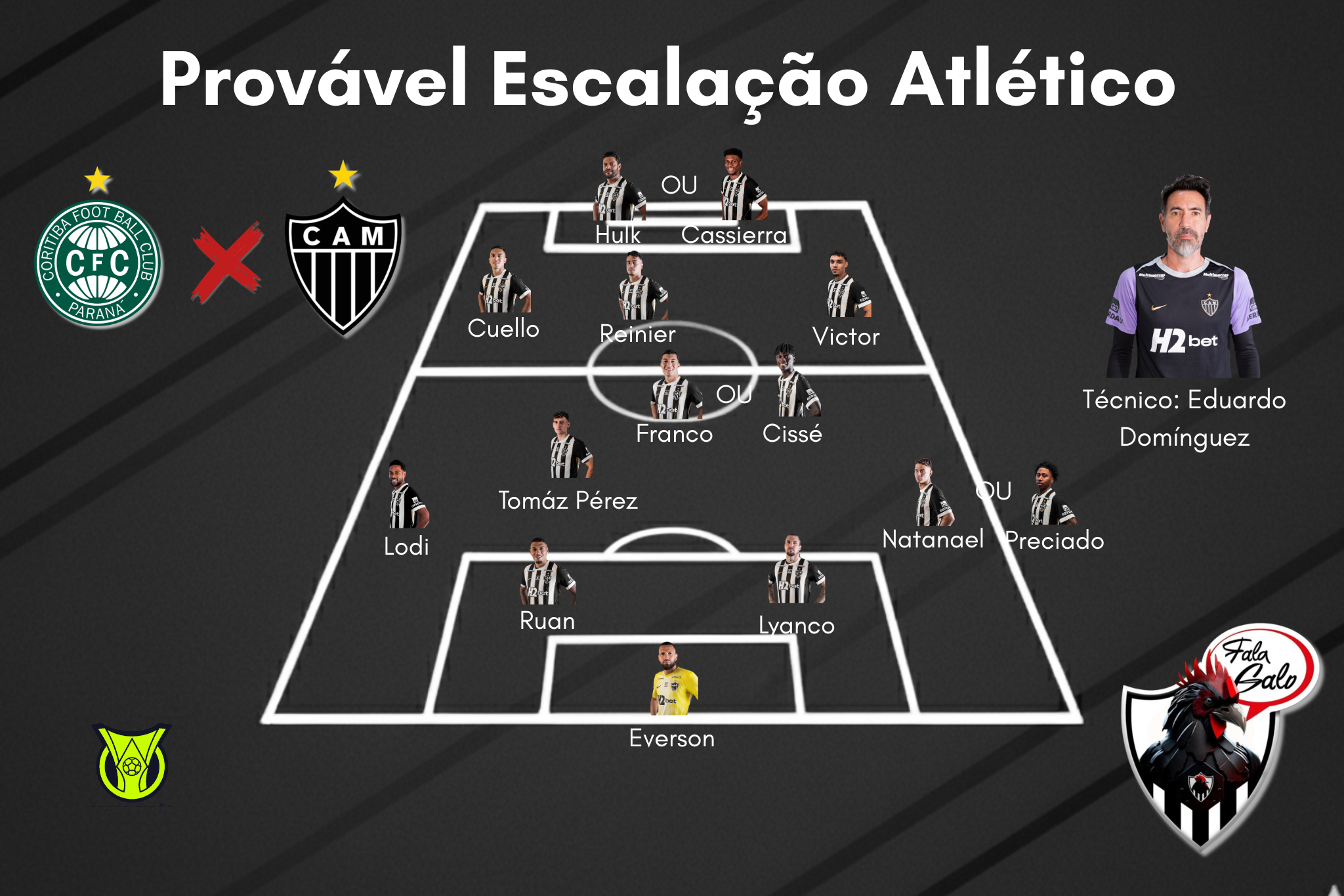 Provável escalação do Atlético para encarar o Coritiba, neste domingo (19).