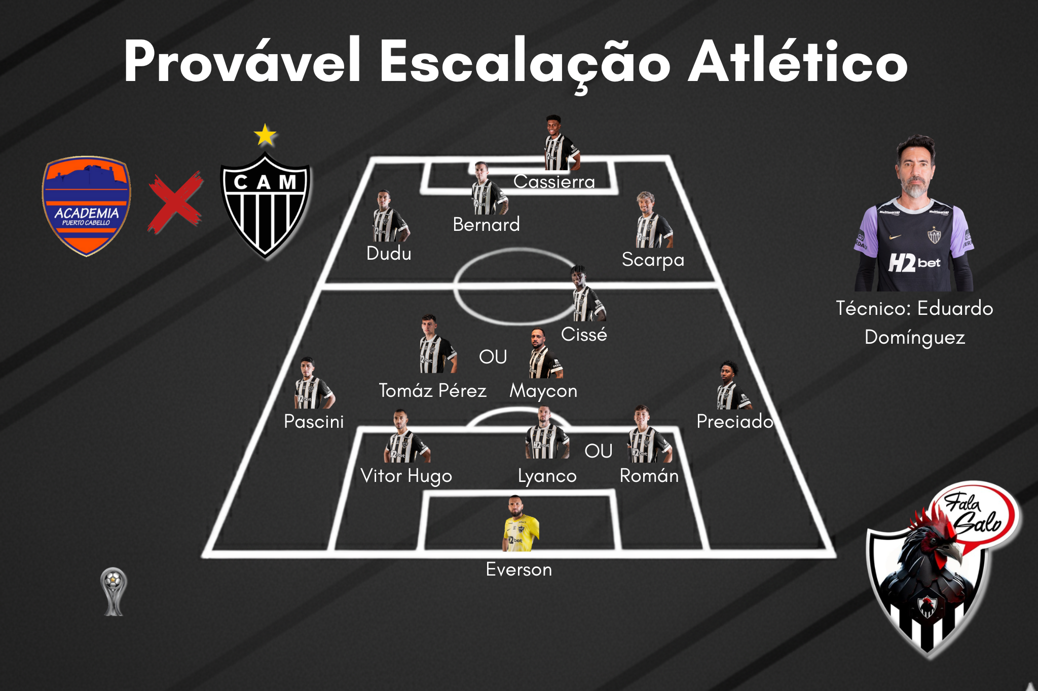 Confira a próvavel escalação do Galo para encarar o Puerto Cabello, nesta quarta (8), na Venezuela.