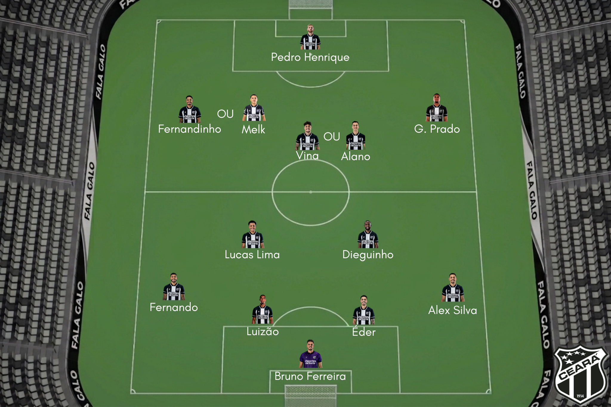 Veja a provável escalação do Ceará para enfrentar o Atlético.
