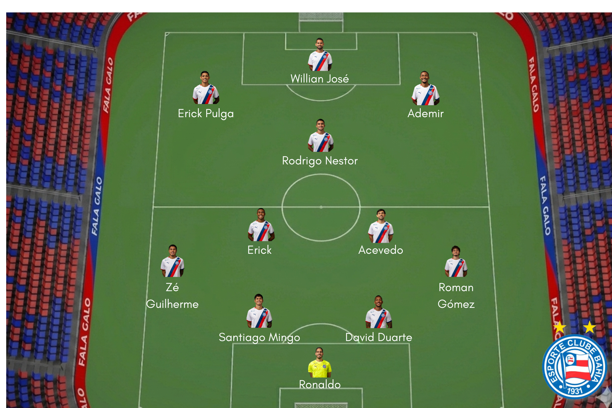 Confira o provável time titular do Bahia para enfrentar o Atlético.