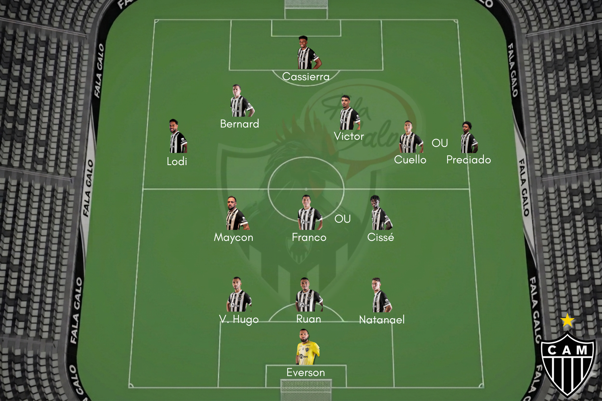 Veja a provável escalação do Galo para encarar o Grêmio, neste domingo (16), pela 23ª rodada do Brasileirão.