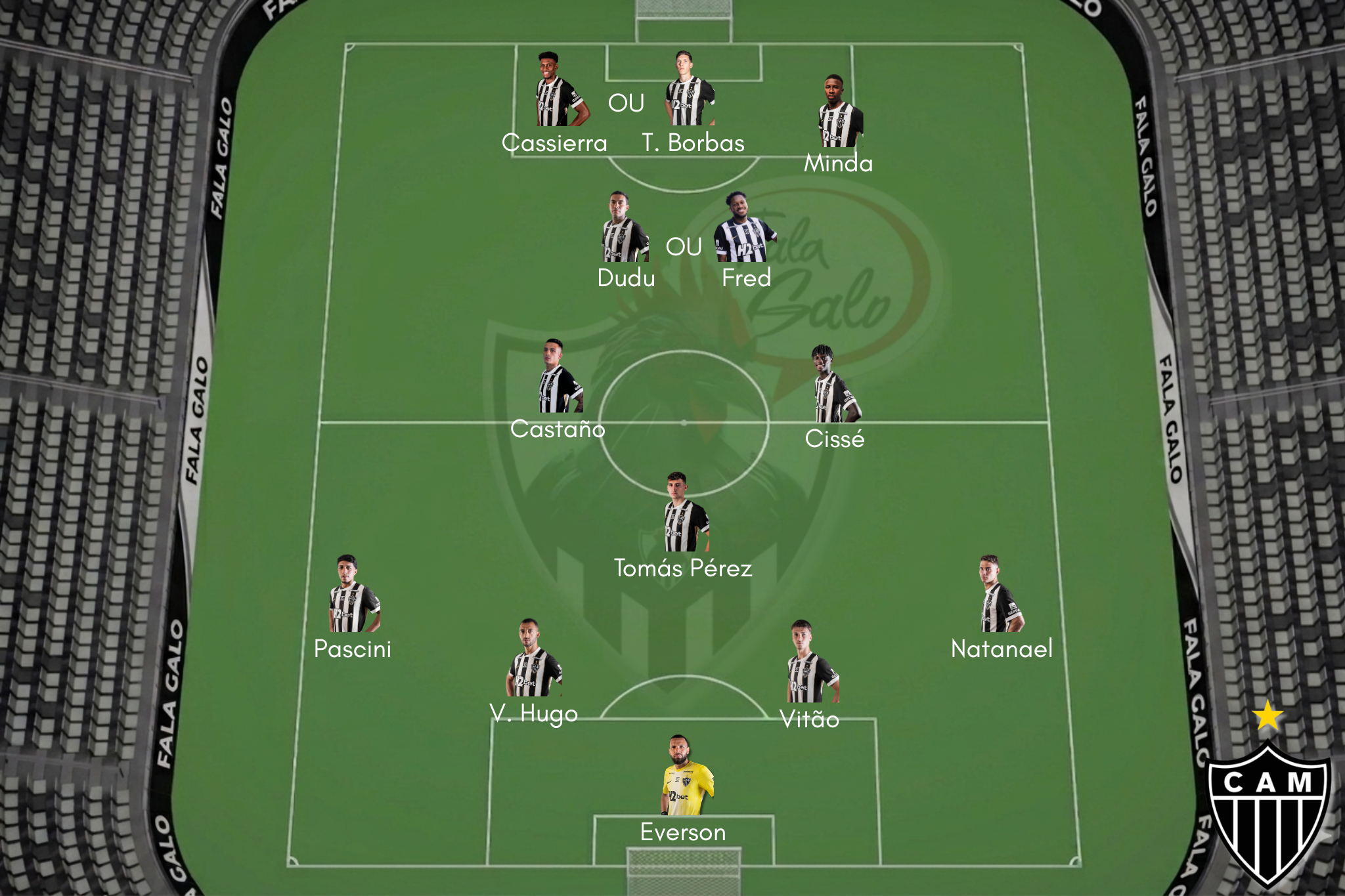 Provável time titular do Galo para encarar o Internacional, neste sábado (22), no Beira-Rio
