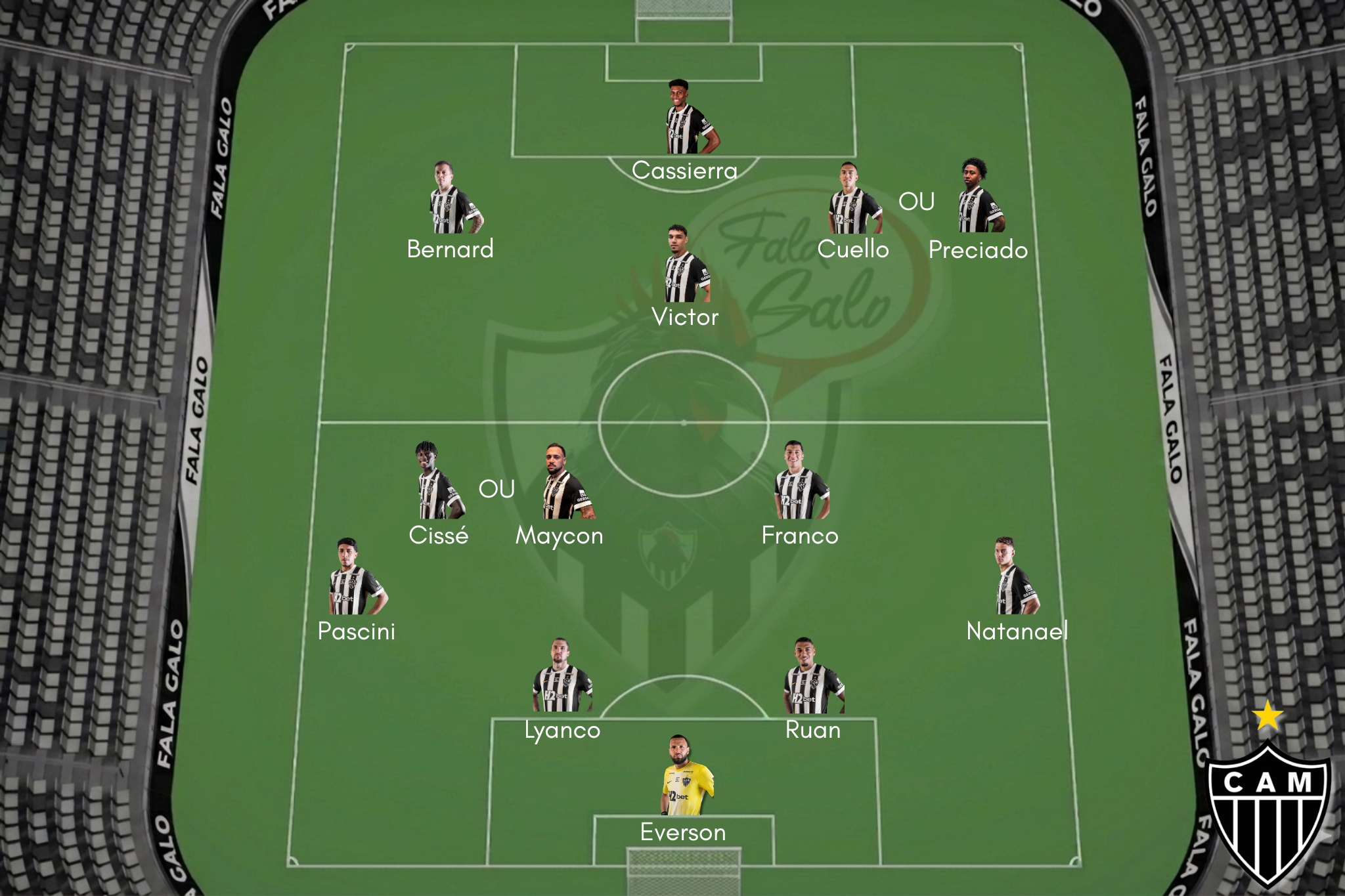Provável Galo para encarar o Remo, neste sábado (80, pela 22ª rodada do Brasileirão.