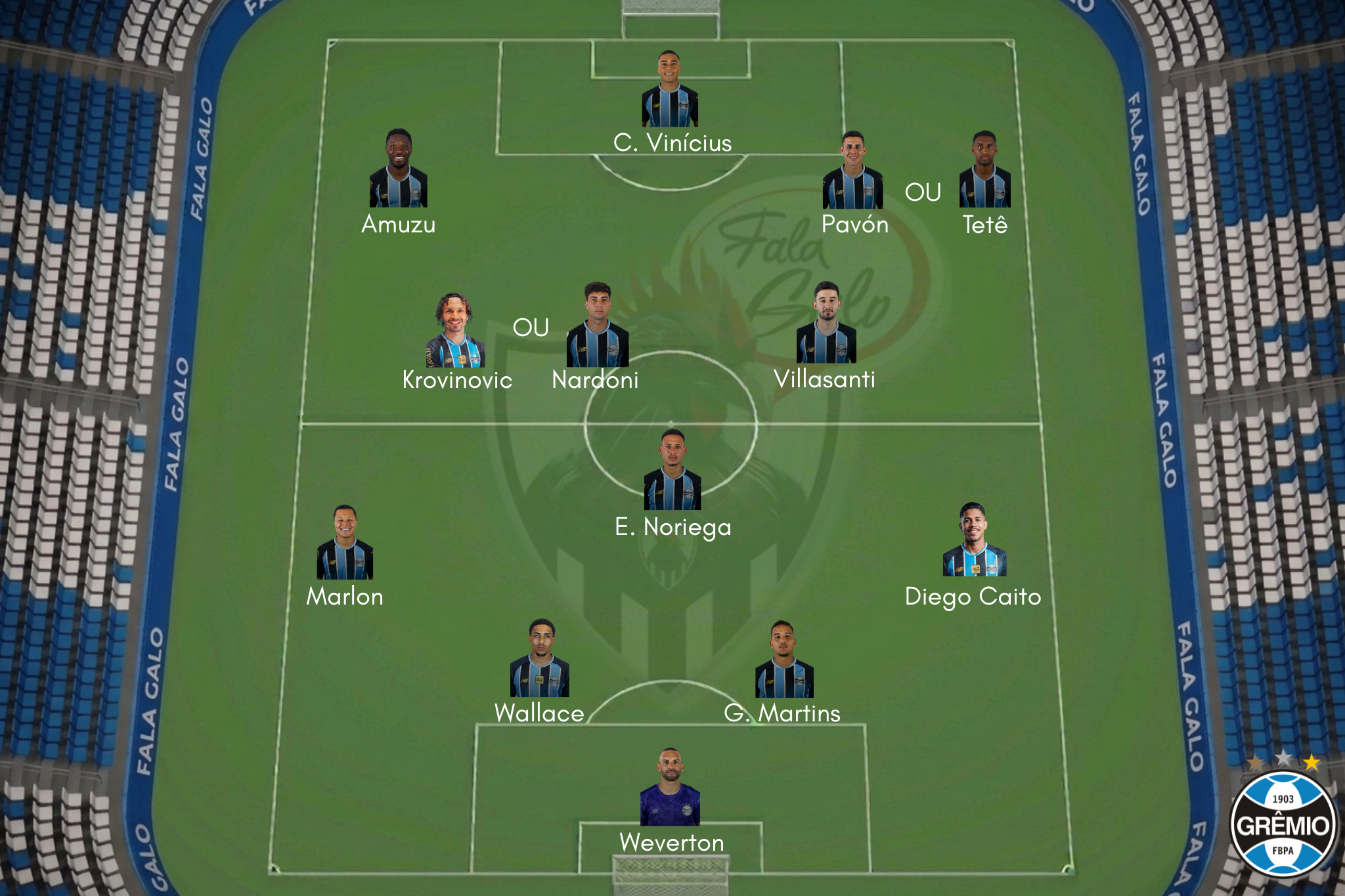 Veja a provável escalação do Grêmio para encarar o Galo, neste domingo (16), pela 23ª rodada do Brasileirão.
