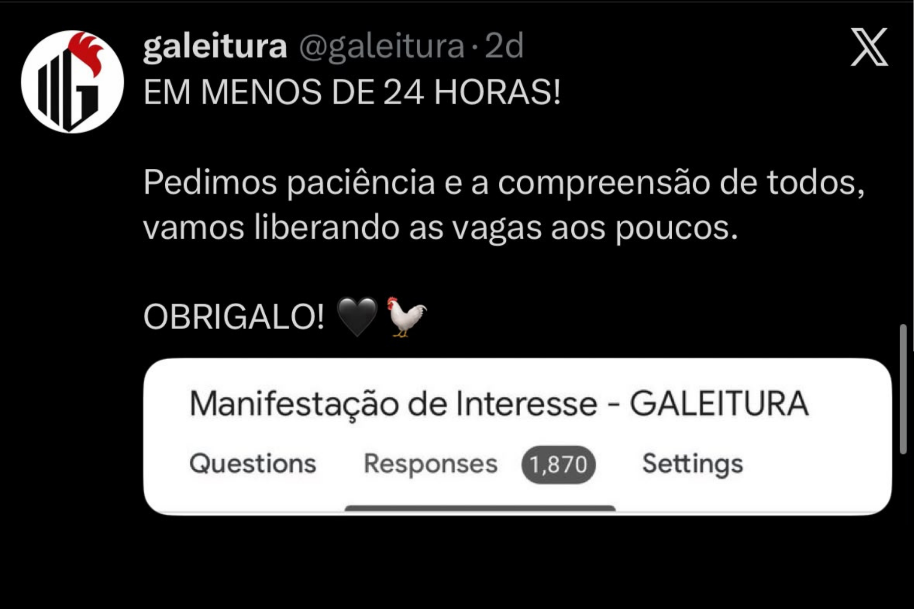 Galeitura preciso criar um formulário de intenção para adimitir novos membros